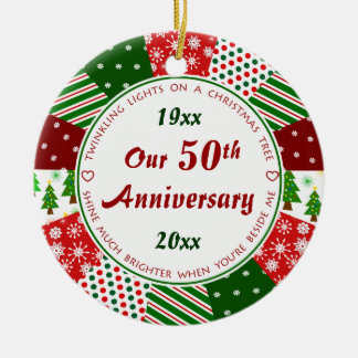 50th or Any Year Anniversary Gift Ceramic Tree Decoration