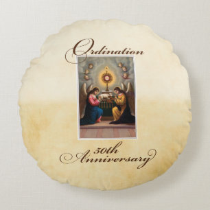 50th Ordination Anniversary Angels at Altar Round Cushion