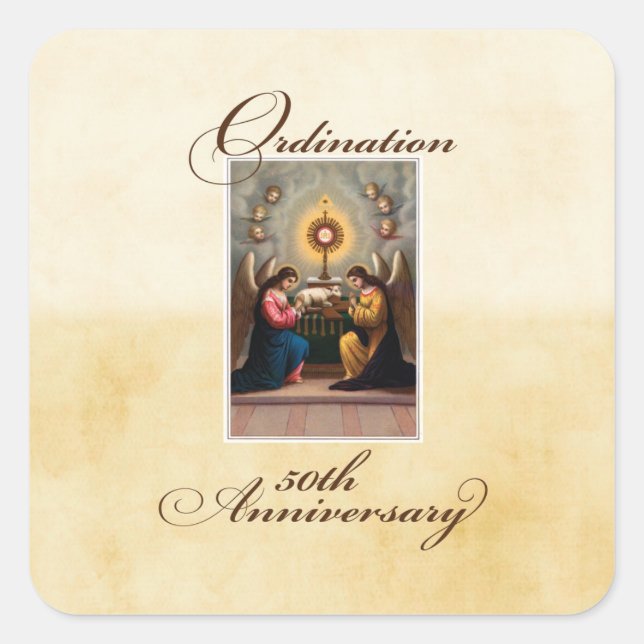 50th Ordination Anniversary Angels at Altar Square Sticker (Front)