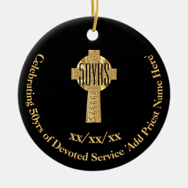 50th Ordination Anniversary Priest Golden Jubilee Ceramic Tree Decoration (Front)