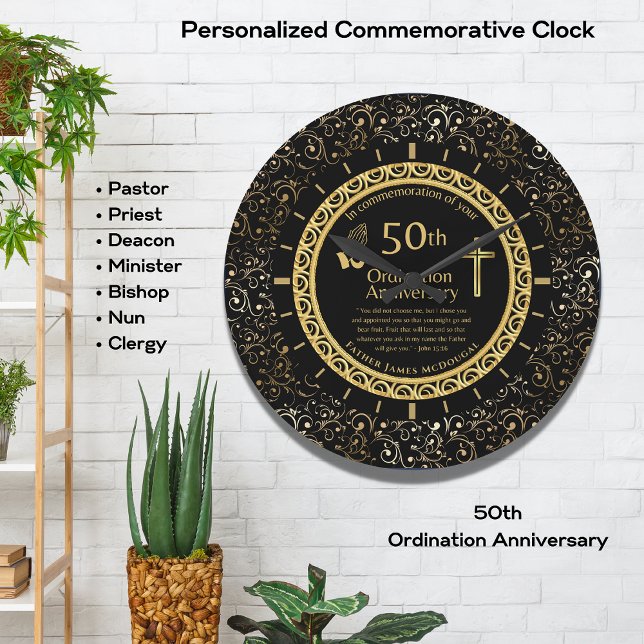 50TH Ordination Anniversary Priest PERSONALIZED  Large Clock (Creator Uploaded)