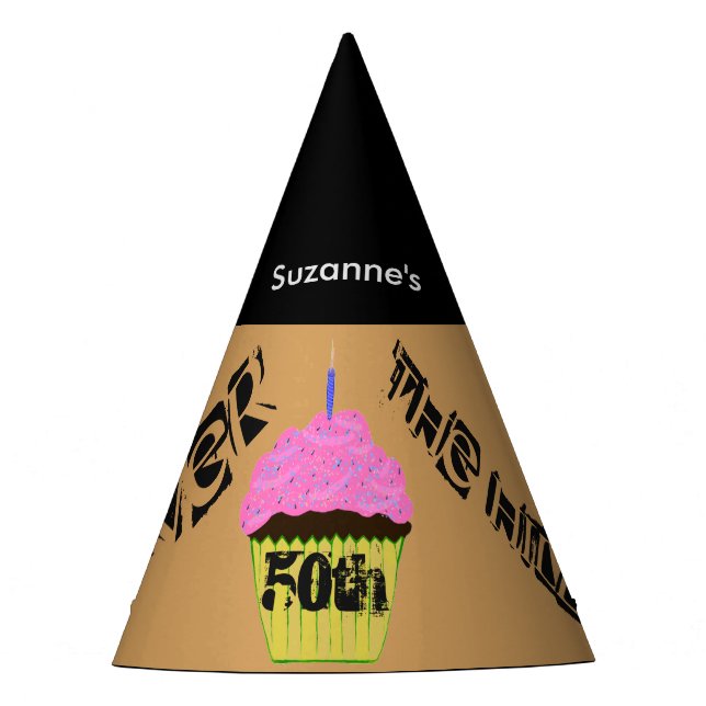 50th Over the Hill Personalised Cupcake Balloons Party Hat (Front)