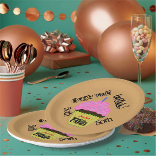 50th Over the Hill Pink Cupcake Any AGE Paper Plate
