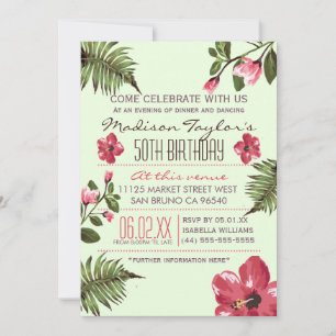 50th Party Exotic Hibiscus & Tropical Palm Leaves Invitation