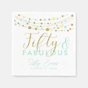 50th party paper napkin decoration, glitter teal