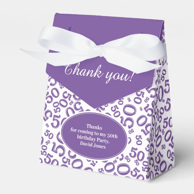 50th Party Random Number Pattern Purple/White Favour Box (Front Side)