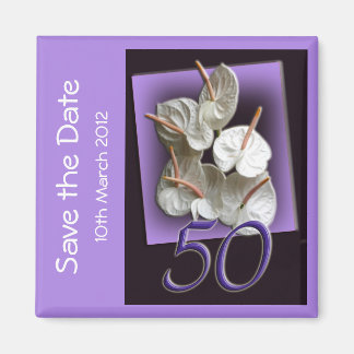 50th Party Save the Date Magnet - white anthuriums