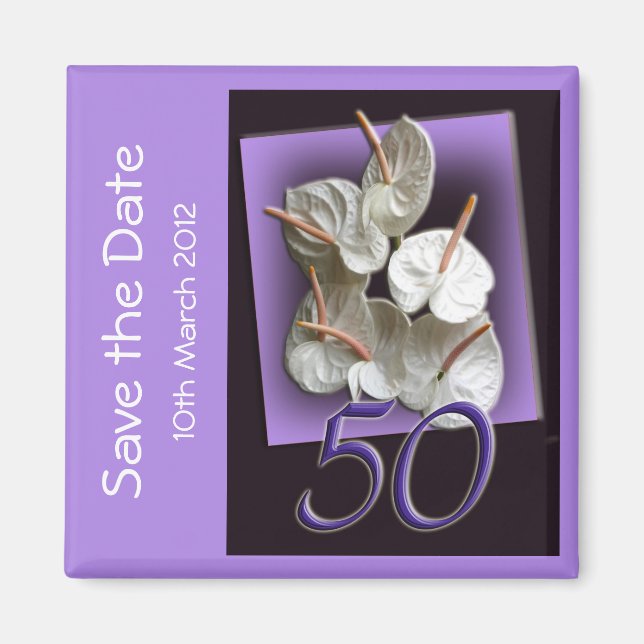 50th Party Save the Date Magnet - white anthuriums (Front)