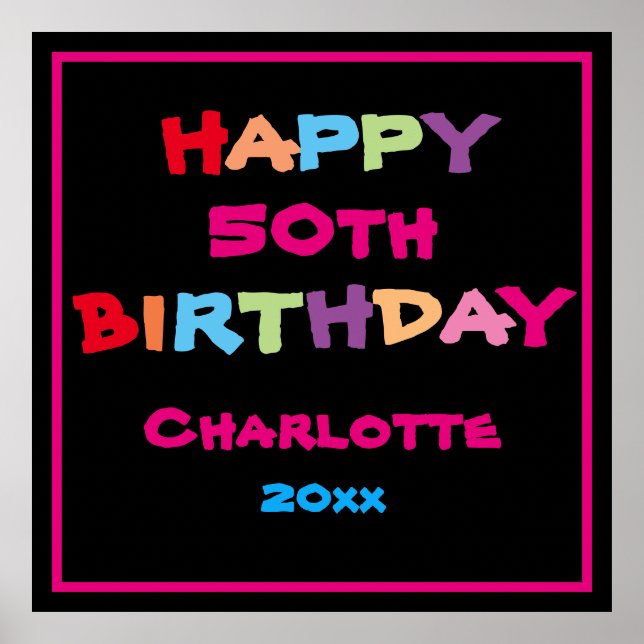 50th Personalized 50th Birthday Modern Cute Sign (Front)