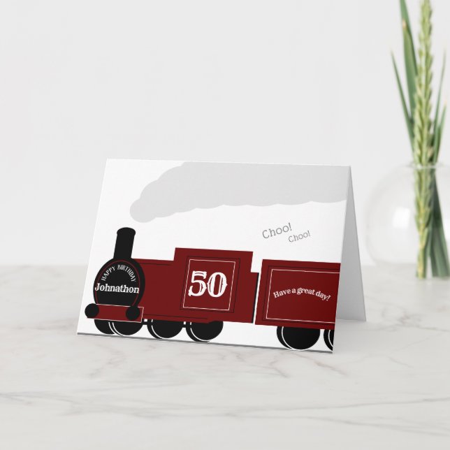 50th Personalized steam train birthday card (Front)