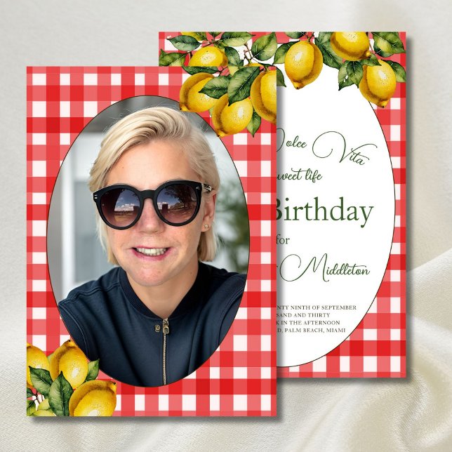 50th Photo Lemon Italian Theme Red White Pattern  Invitation (Creator Uploaded)