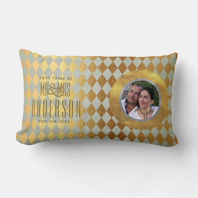 50th PHOTO Wedding Anniversary Golden Jubilee Lumbar Cushion (Front)