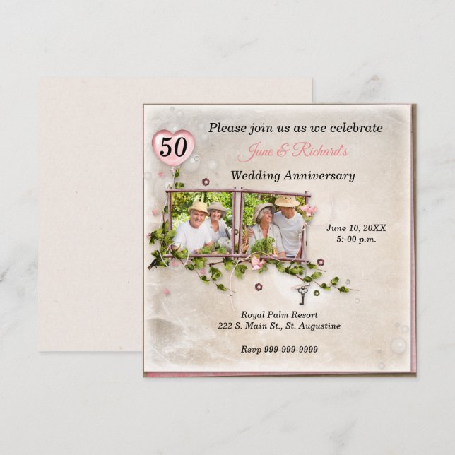 50th Photo Wedding Anniversary Party Invitation (Front/Back)