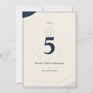 50th Pickleball Birthday Table Number Card   Navy 