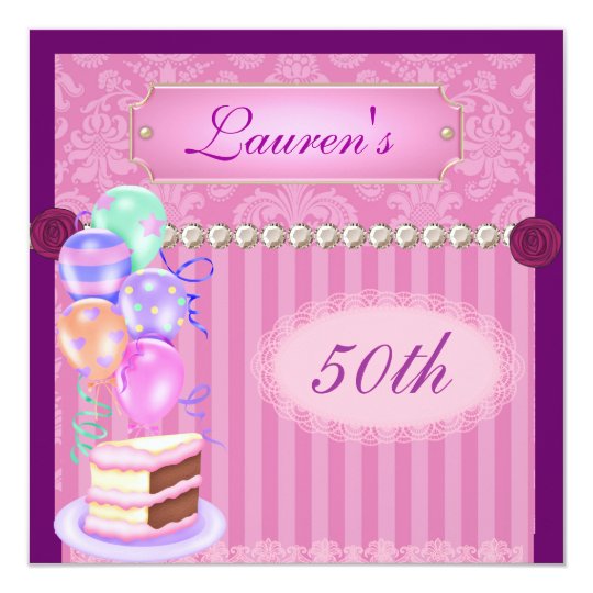 50th Pink BirthdayPopular Damask Invitation