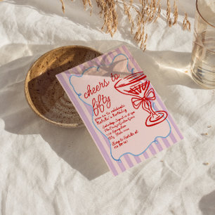 50th Pink Drawn Colorful Champagne Fifty Birthday Invitation