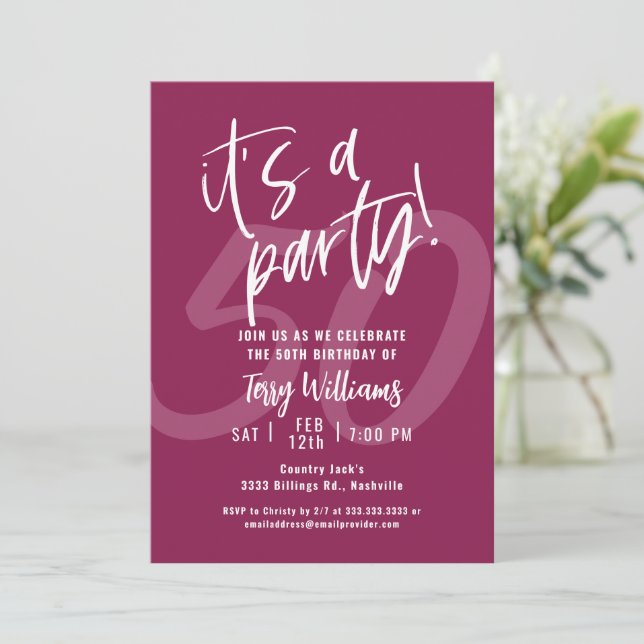 50th Pink Fun Birthday Party Invitation (Standing Front)