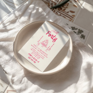 50th Pink Hand Drawn Cake Hello Fifty Birthday Invitation