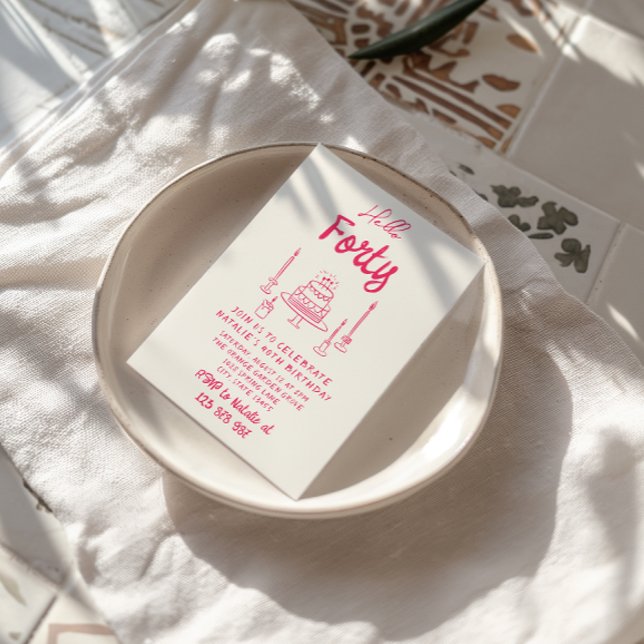 50th Pink Hand Drawn Cake Hello Fifty Birthday  Invitation (Creator Uploaded)