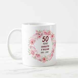 50th pink Wedding Anniversary Roses Greenery Mug