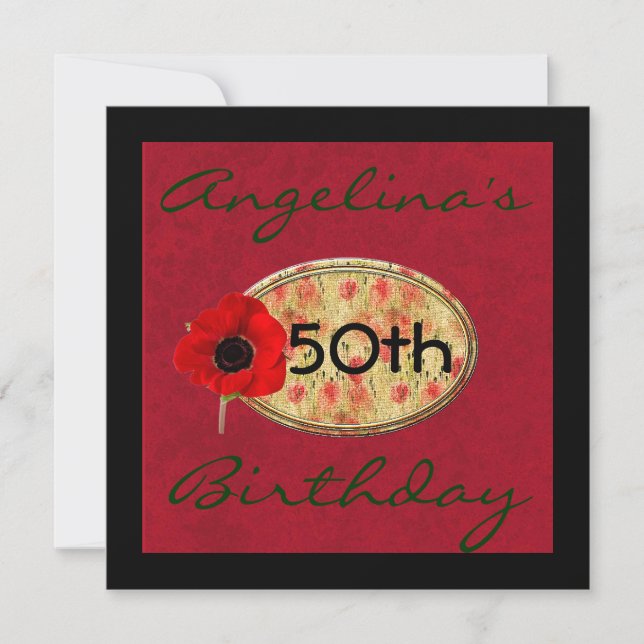 50th Poppy Flower Birthday Invitation (Front)
