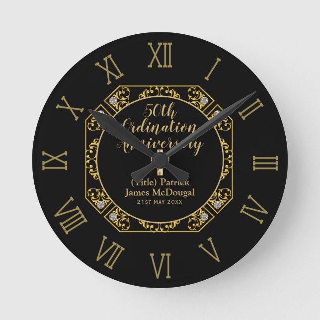 50th PRIEST Ordination Anniversary Personalised Round Clock (Front)