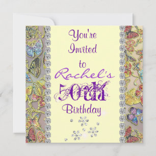 50TH PURPLE BUTTERFLY Birthday Invitation BLING