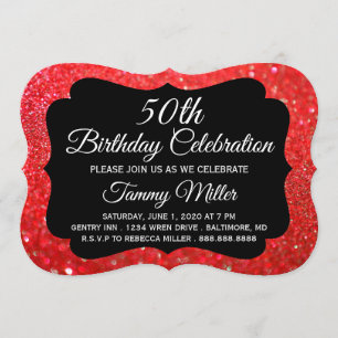50th Red Glitter Fab Glam Birthday Party Invite