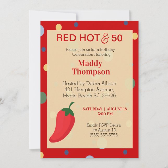 50th Red Hot Pepper Birthday Party Invitation (Front)