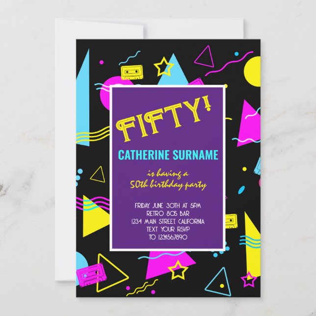 50th Retro Colourful Birthday Celebration Invitation (Front)