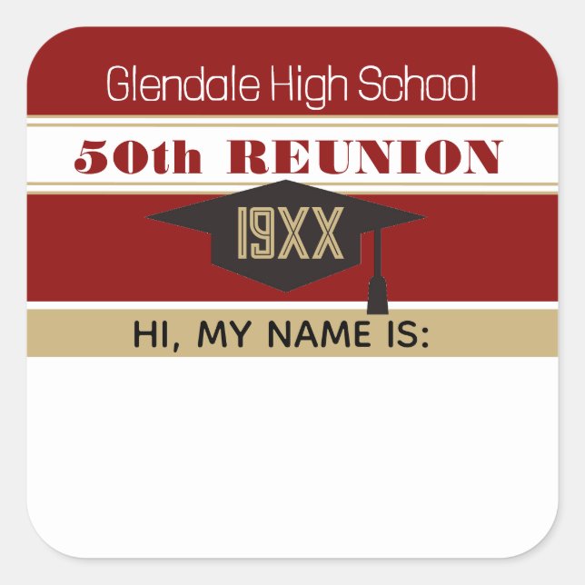 50th Reunion! Class Reunion Name tag Sticker (Front)