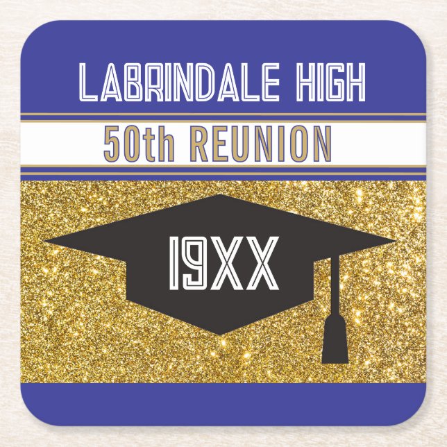 50th Reunion! Customised Partytime Square Paper Coaster (Front)