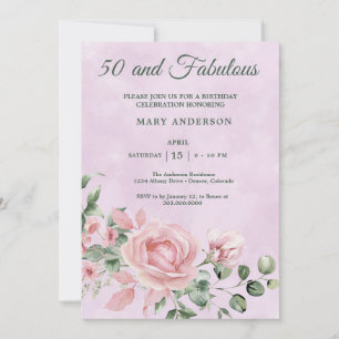 50th rose floral birthday invitation