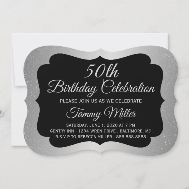 50th Silver Foil Fab Glam Birthday Party Invite (Front)