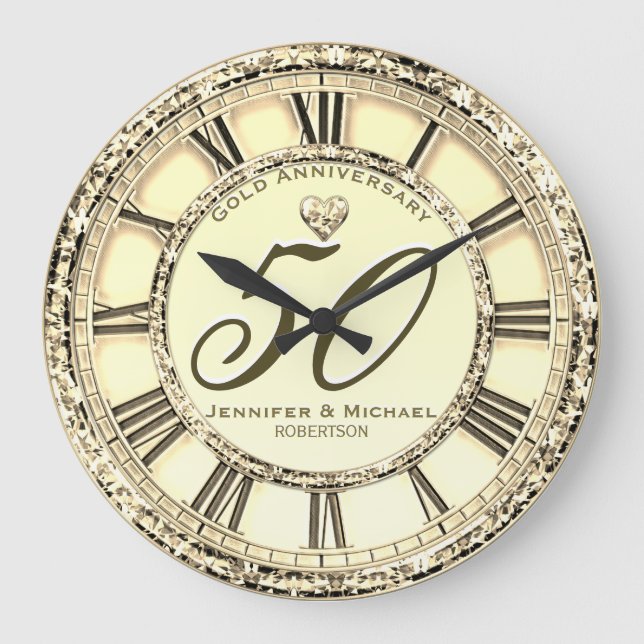 50th Silver Wedding Anniversary Large Clock (Front)