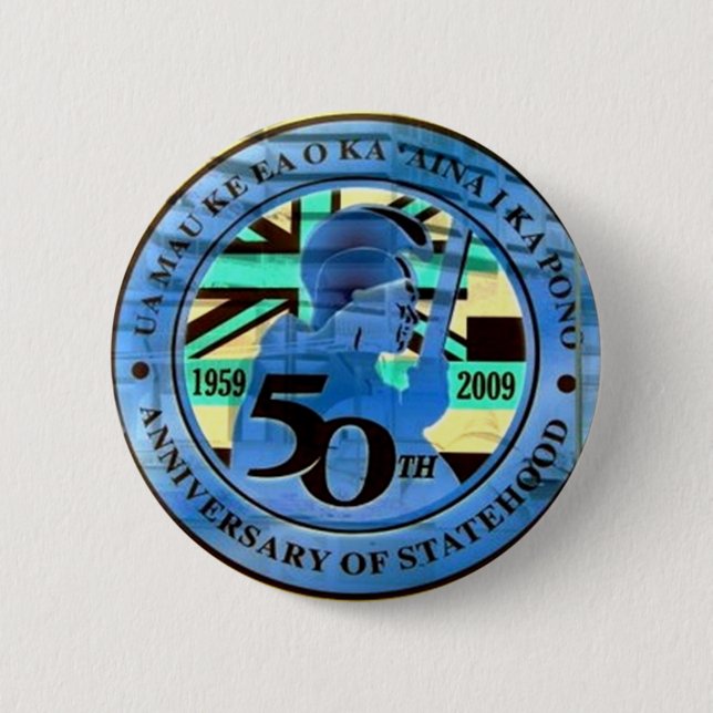 50th state celebration emblem 6 cm round badge (Front)