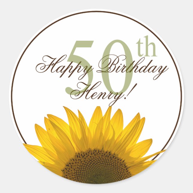 50th Sunflower Birthday Classic Round Sticker (Front)