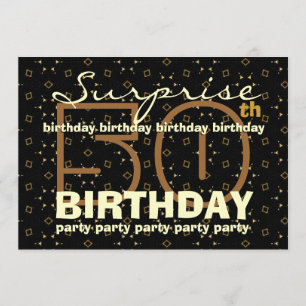 50th SUPRISE Birthday Black Gold Confetti W044B Invitation