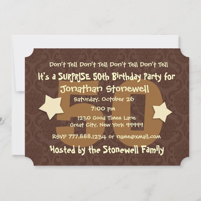 50th SUPRISE Birthday Chocolate and Gold W044A1 Invitation (Back)