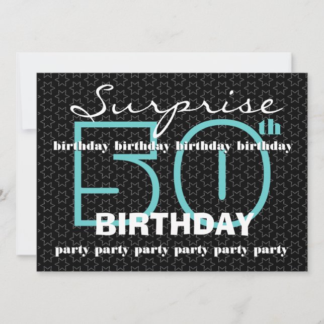 50th SUPRISE Birthday Party Blue Black Stars E521 Invitation (Front)