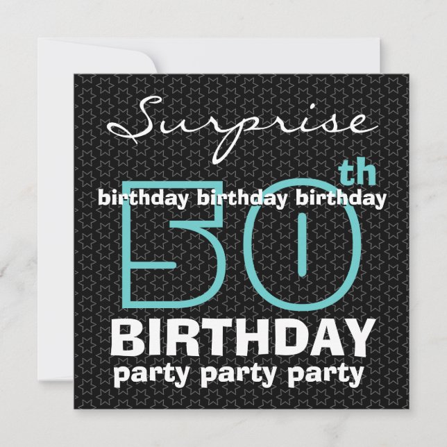 50th SUPRISE Birthday Party Blue Black Stars F521 Invitation (Front)
