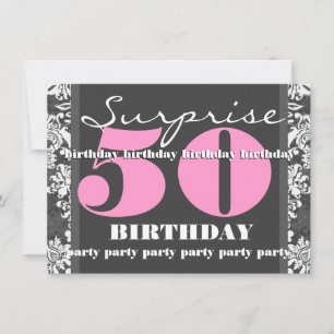 50th SUPRISE Birthday Party Grey and Pink  T302A Invitation