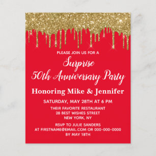 50th Surprise Anniversary Party Red Invitation