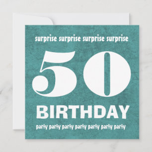 50th SURPRISE  Birthday Aqua Blue and White W1443T Invitation