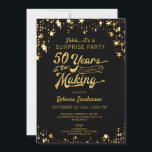 50th Surprise Birthday | Black & Gold Stars Invitation<br><div class="desc">Add the honoree's birth year as part of the 50 YEARS IN THE MAKING design. Black and gold theme with gold stars.
Contact the designer if you'd like this design modified or on another product.</div>