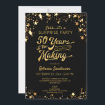 50th Surprise Birthday | Black & Gold Stars Invitation<br><div class="desc">Add the honoree's birth year as part of the 50 YEARS IN THE MAKING design. Black and gold theme with gold stars.
Contact the designer if you'd like this design modified or on another product.</div>