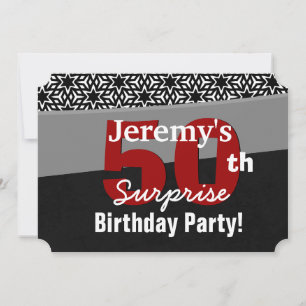 50th Surprise Birthday Black Red White Stars R231A Invitation