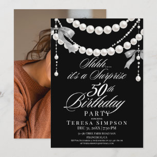 50th Surprise Birthday Black & White Photo Invitation