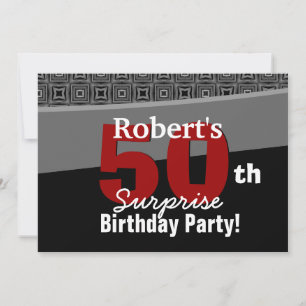 50th Surprise Birthday Black White Red W1920 Invitation
