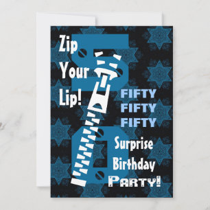 50th SURPRISE Birthday Blue Stars Zipper W1686 Invitation